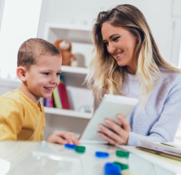 A mother teaching her child